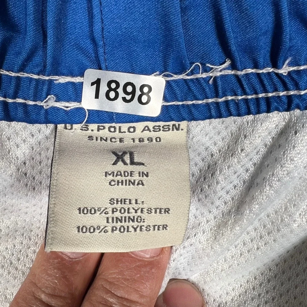US Polo Assn Mens XL Swim Trunks‎ White Blue Plaid Cargo Board Shorts